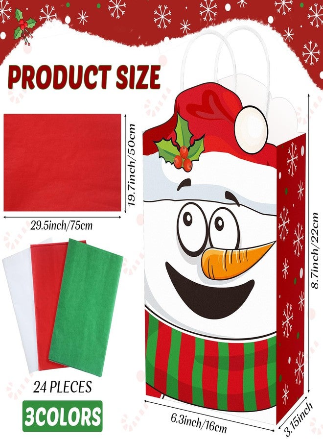 Funrous 16 Pieces Christmas Gift Bags with Tissue Papers Large Xmas Santa Claus Elf Kraft Goody Paper Bags with Handles Christmas Snowman Reindeer Gift Treat Set for Xmas Holiday Party Supplies - Image 2